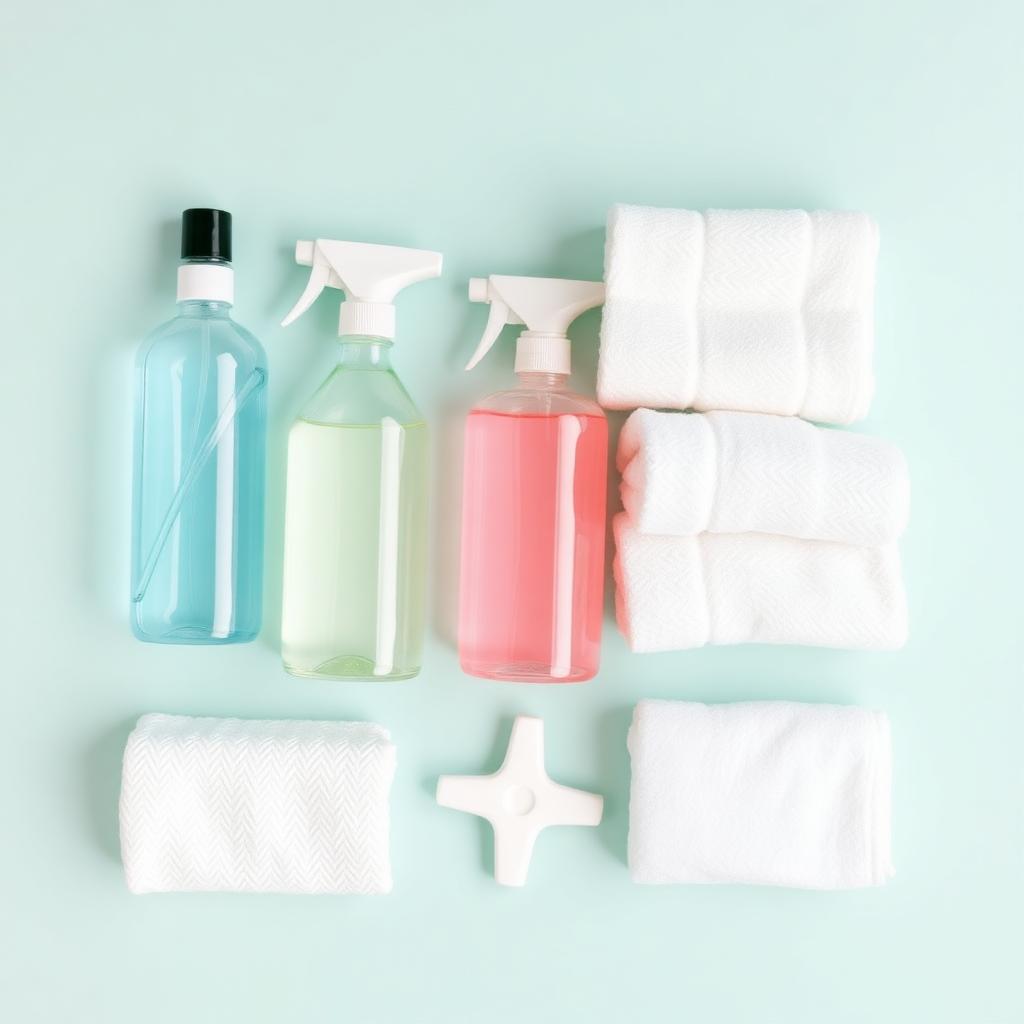 Cleaning supplies and fresh towels